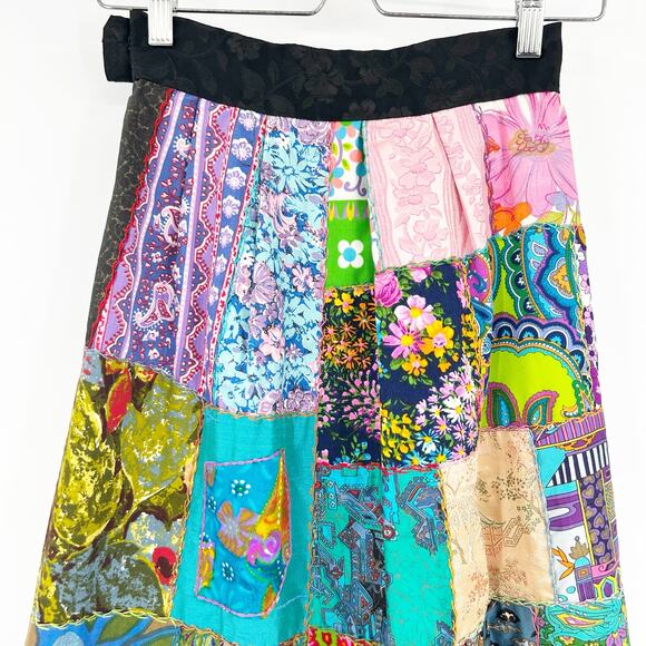 Womens VTG Vintage Artsy Boho Hippie Handmade Patchwork Floral Maxi Skirt - Picture 5 of 8